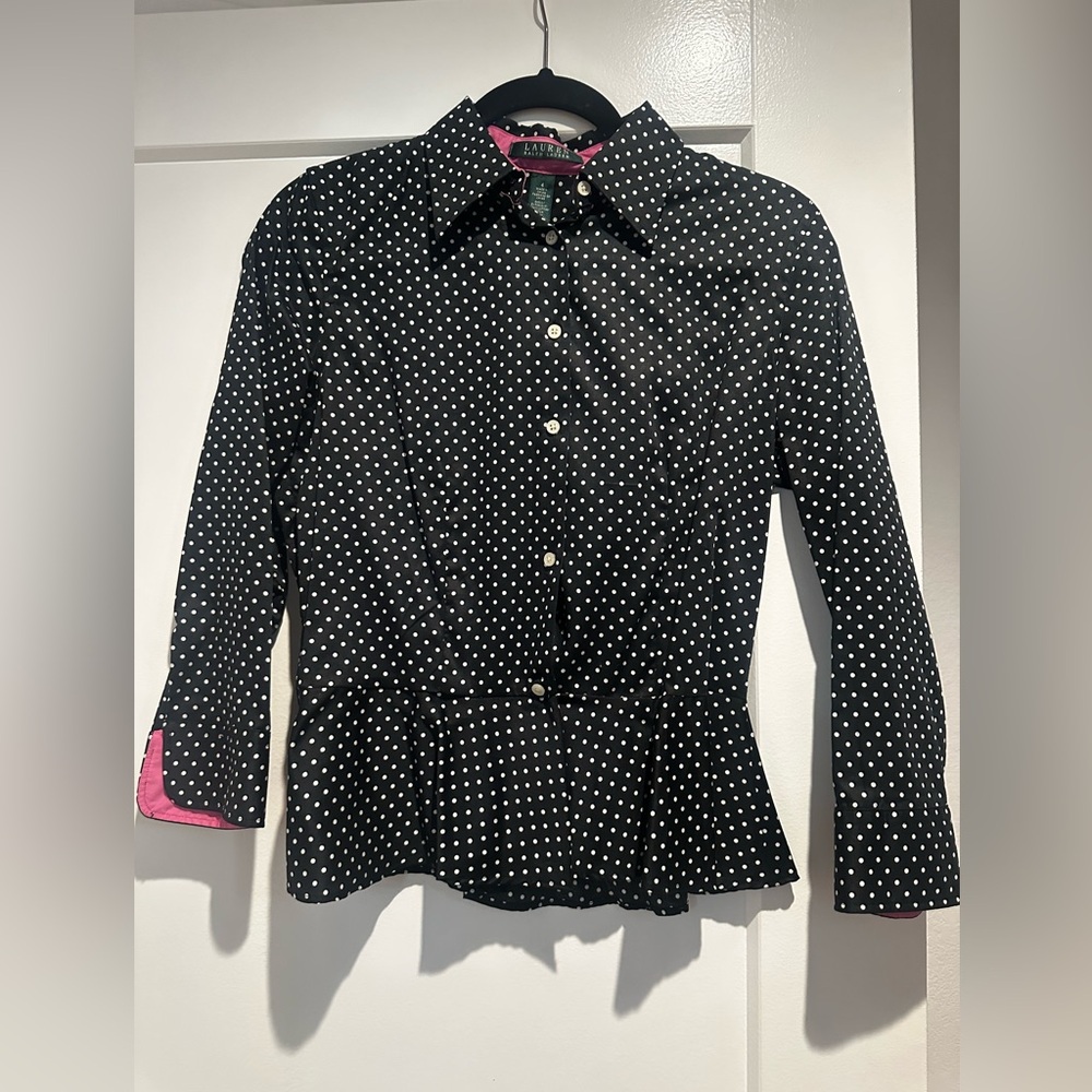 Ralph Lauren Black Polka Dot button down shirt
